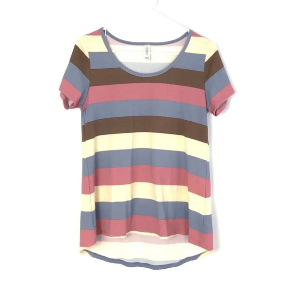 Lularoe Wide Striped Tunic T-shirt High Low Tee Womens Size XS Top Pink Blue EUC - Picture 6 of 6